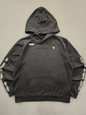 Abercrombie Kids Boys Black Logo Sleeve Pullover Hoodie - Size Kids 15-16